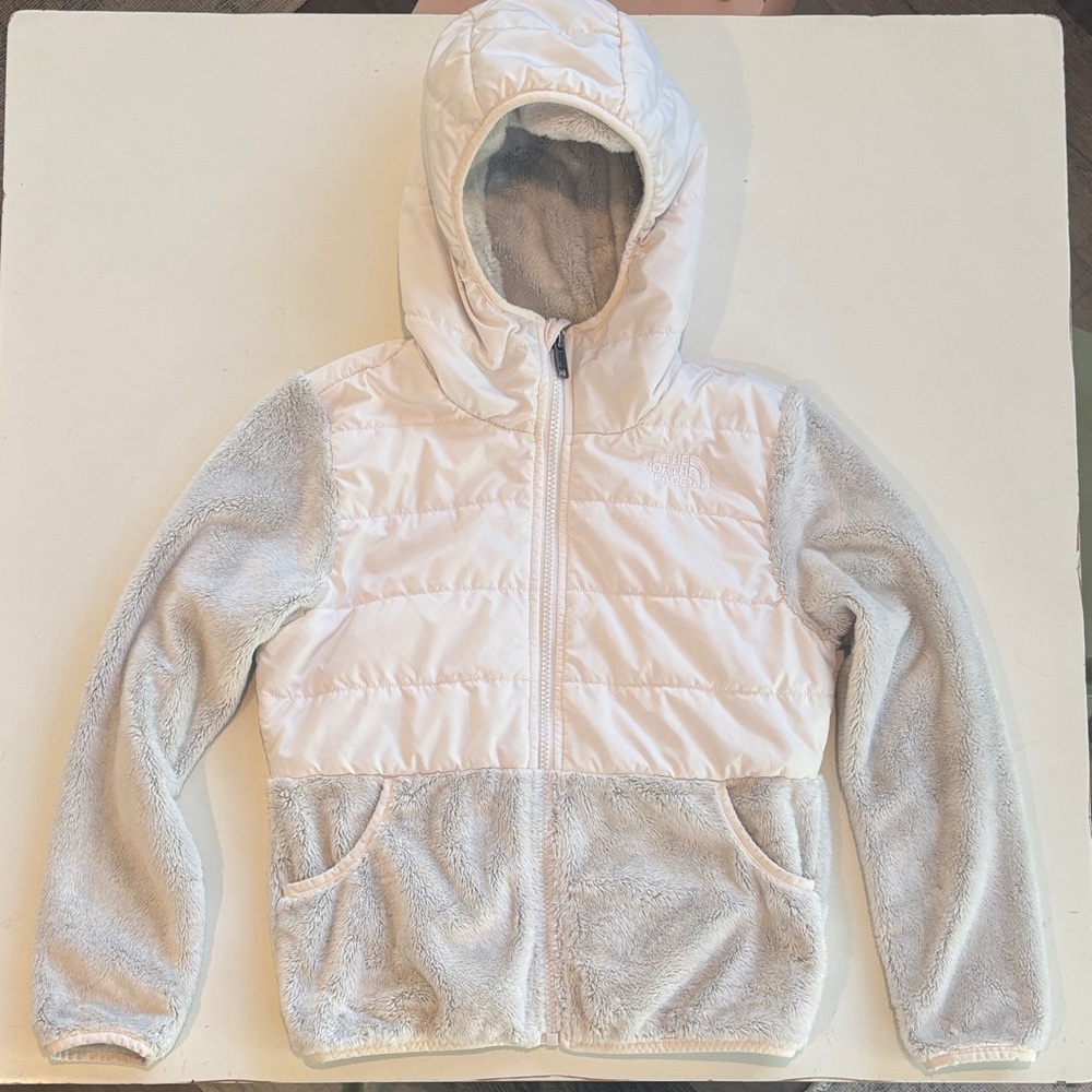 The North Face Kids' White and Gray Fleece Puffer Jacket Sz 10